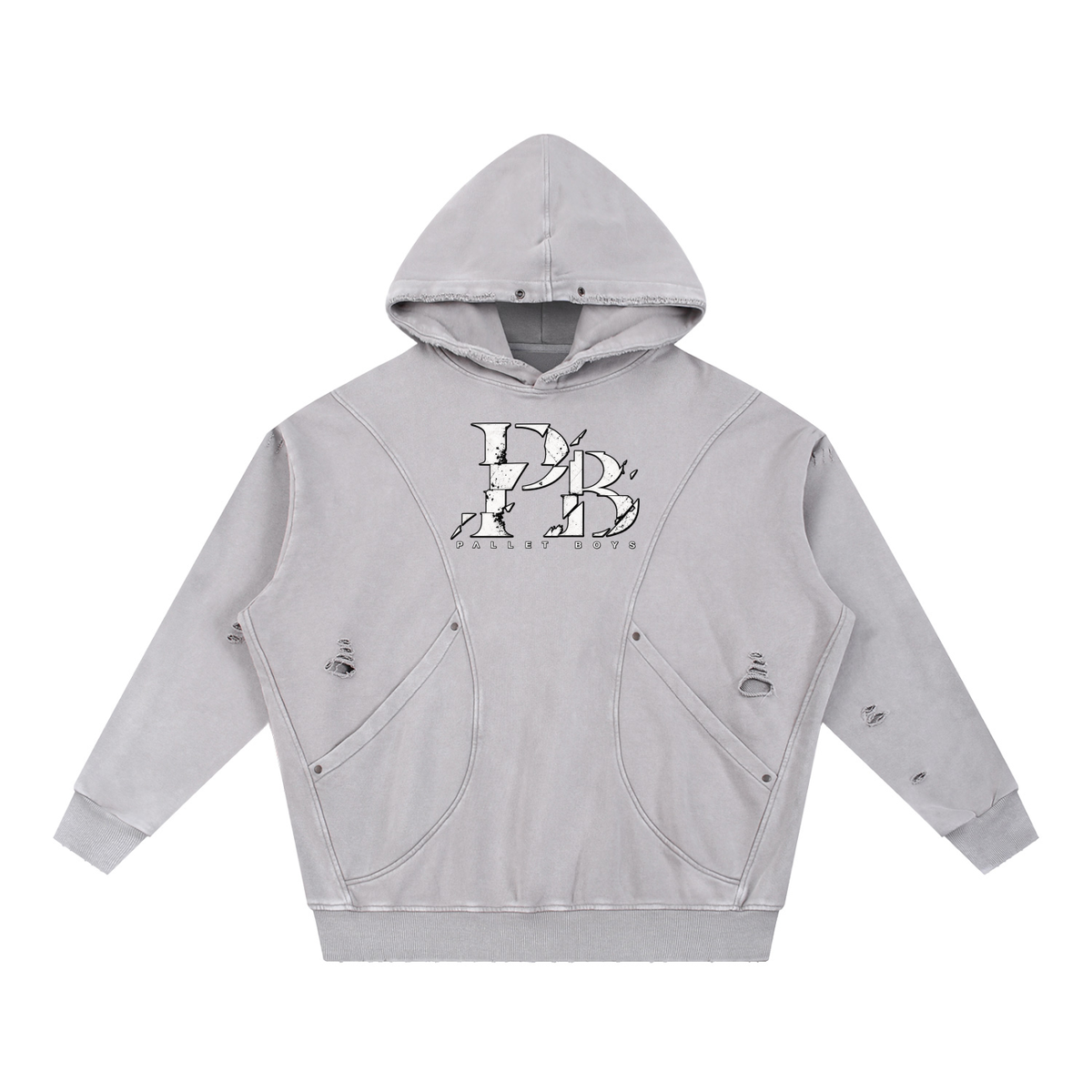 Pallet Boys Snow Washed Distressed Panel Pocket Hoodie