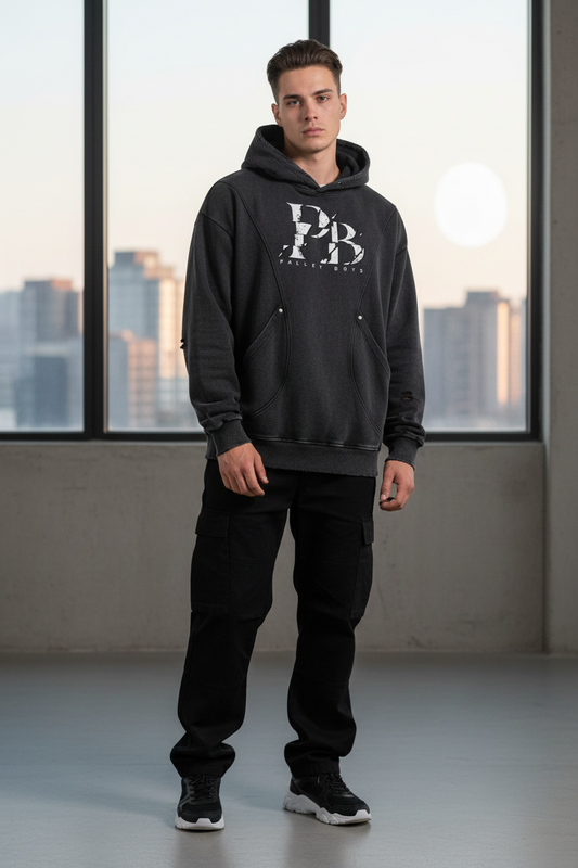 Pallet Boys Snow Washed Distressed Panel Pocket Hoodie