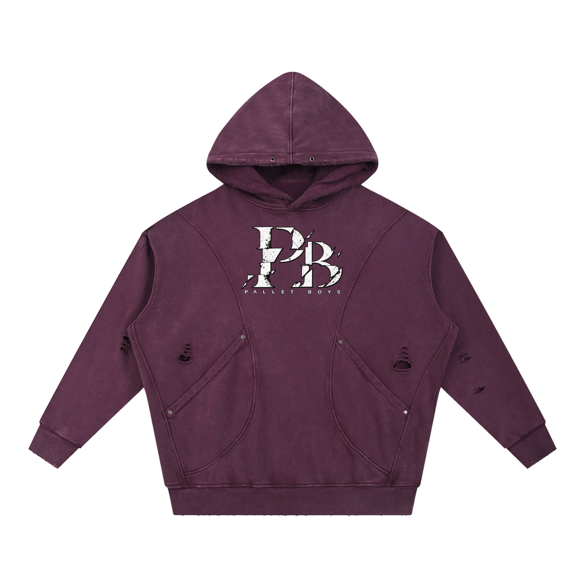 Pallet Boys Snow Washed Distressed Panel Pocket Hoodie